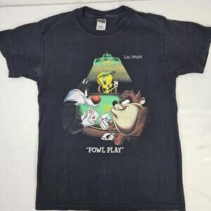 Vintage 1998 Warner Bros Looney Tunes Las Vegas Foul Play Poker Mens Medium